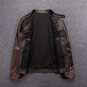 <b>High</b> Quality Men's Full-length Regular Fit Genuine <b>Leather</b> Jacket Gray Turn-down Collar <b>Leather</b> Jacket - Product Image 2