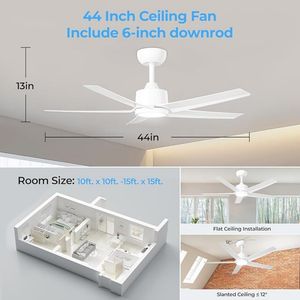 Ventilatore da soffitto da 44 pollici con luci, motore DC reversibile silenzioso, telecomando, 5 velocità, grande volume d'aria 5D W5 [Non disponibile per la spedizione] - Product Image 6