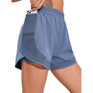 Shorts de course 2-en-1 pour femmes, taille haute, séchage rapide, avec poche pour téléphone, pour la gym et l'entraînement sportif - Product Image 1