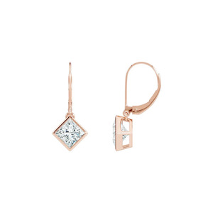Modernos y Elegantes Pendientes de Aro Huggie con Diamantes de Laboratorio de Corte Princesa de 6mm, Color EF, VS1, Oro Rosa de 14K, Engaste en Bisel, para Uso Diario - Product Image 4