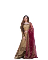 Ensemble Palazo Shalwar Traditionnel Multicolore en Soie Banarasi et Fausse Fourrure, Longueur Genou, pour Femme