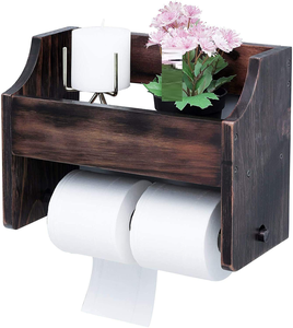 Porte-papier toilette mural rustique en bois avec étagère, support de rangement double niveau pour salle de bain - Product Image 3
