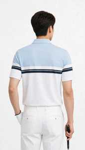 Polo de manga corta con bloques de color para hombre, camiseta de golf a rayas azul y blanco - Product Image 3