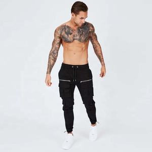 PIHA SPORTS Pantalon cargo noir pour homme en denim de coton, avec logo personnalisé imprimé numériquement, fermeture à cordon de serrage, délavage à la pierre, haute qualité, poches cargo - Product Image 3