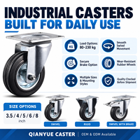 Produsen Roda Karet Caster yang Senyap, Ramah Lantai, Dapat Diputar, Kaku, Ukuran 3.5 inci, 4 inci, 5 inci, 6 inci, 8 inci, dengan Rem