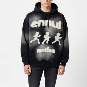 Sweat à capuche hiver épais avec broderie 3D, style rétro streetwear, noir, imprimé graphique, pour hommes et femmes, décontracté, 100% coton - Product Image 5