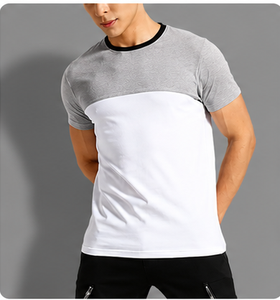 Men's Color Blocked Short Sleeve T-Shirt Slim Fit O-Neck Knitted Casual <b>White</b> and Burgundy Solid Design - Product Image 2