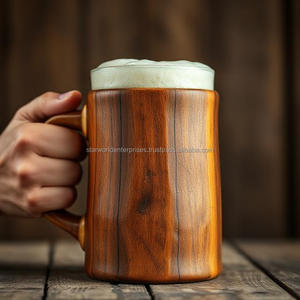 Handmade Acacia Wood Ceramic <b>Mugs</b> Kitchen and Tabletop Drinkware in Bulk for Water Hiking and Parties - Product Image 4