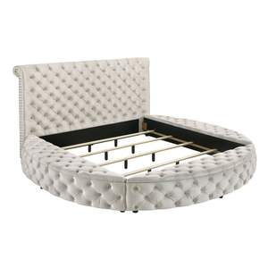 Luxueux 1 pièce Ivory Queen Glam tête de lit tuftée rembourré rangement lit pied de lit en bois ensemble de meubles de chambre à coucher - Product Image 4