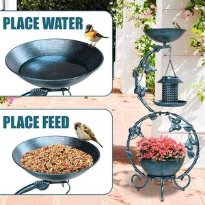 37.8-Inch Weather-Resistant Metal Bird Bath with Solar Feeders Combo Outdoor Flower Planter Pedestal for Backyard Birding - Product Image 6