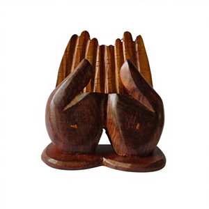 Handcrafted Wooden Mobile Holder <b>Block</b> Hand <b>Shape</b> Design Stand Organizer Rack Countertop Storage Rustic Decor - Product Image 3