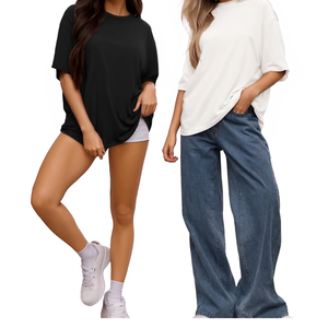 T-shirt de luxe pour femme de haute qualité, 100 % coton épais et couleur unie, broderie personnalisée surdimensionnée pour le fitness et l'été - Product Image 4