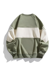 Men's Lined Front French Terry Winter Sweatshirt Striped <b>Raglan</b> Sleeve Round Neck Pullover Eco-Friendly Breathable Casual <b>Top</b> - Product Image 3