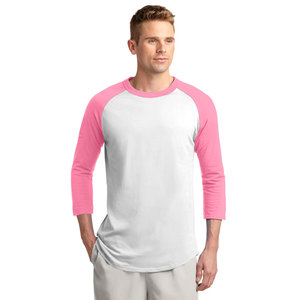 T-shirt en jersey de coton blanc et rose pour homme, à manches longues, col rond, coupe décontractée oversize, couleur unie, anti-plis, avec logo frontal tricoté - Product Image 5