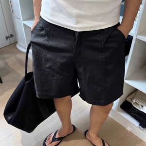Premium <b>Old</b> Money Style White Solid Men's Summer Thin Blended Breathable Cropped Loose Straight Mid-length Mens <b>Shorts</b> - Product Image 3