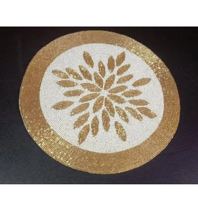 Ensemble de sets de table perlés, sous-plats brodés en forme de mangue, dessous de verre perlés, tapis et sous-plats à motif feuilles vertes - Product Image 3