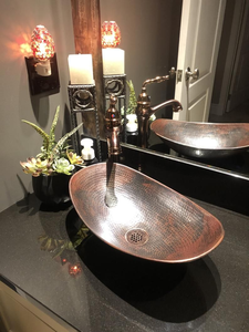 Handmade Hammered Copper Vessel Sink Luxury Oval <b>Bathroom</b> Wash Basin for Countertop <b>Vanity</b> Installation - Product Image 2