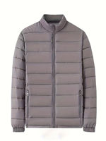 Veste d'hiver matelassée en duvet gris pour homme, col montant, coupe-vent, épaisse, avec fermeture éclair, décontractée, vêtements d'extérieur matelassés, manteaux chauds pour homme