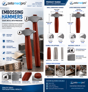 Marteau à embosser ZETOMEDPRO, petit, moyen, grand, face de 5 mm, 3 mm, tête de 15 mm x 12 mm, manche en bois de 72 mm, outil de bijouterie, 220 mm - Product Image 5