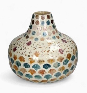 Jarrón de Porcelana Hecho a Mano Viet Green Craft con Incrustaciones de Madreperla, Mosaico Azul con Patrón Floral, Decoración Art Deco para Mesa de Salón y Hogar - Product Image 1