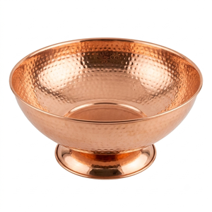 Bol à fruits en cuivre fait main, martelé, sur piédestal, pour service, centre de table décoratif, décoration intérieure, cadeau, vente en gros, OEM, en vrac, B2B - Product Image 1