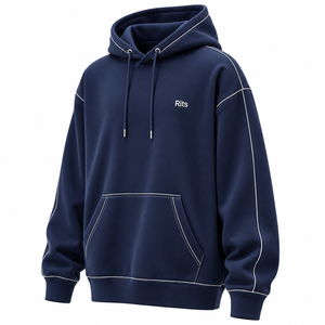 Sudadera con capucha extragrande blanca Rits con costuras rosas y bolsillo frontal, estilo casual unisex para otoño. Sudadera con capucha extragrande blanca. - Product Image 4