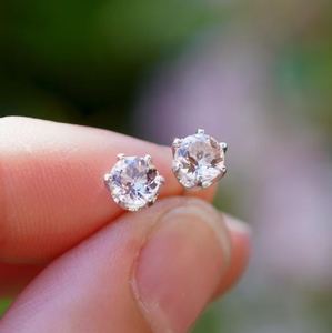Natural Peach Morganite <b>Stud</b> Earrings 925 Sterling <b>Silver</b> Gold Plated 5mm Luxury Gemstone Jewelry Elegant Gift Her - Product Image 1