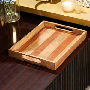 Bandeja de Servir de Madera Moderna, Ecológica y Hecha a Mano en India, de Madera Natural Duradera para Desayuno, Té y Café - Product Image 1