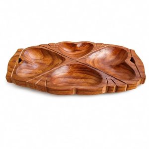 Plateau de service multifonctionnel moderne en bois en forme de feuille, écologique et durable pour la cuisine, la salle à manger et les fruits secs - Product Image 1