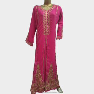 Red Luxury Embroidered Kaftan <b>Dress</b> with Crystal Belt and V Neck Design <b>Long</b> Sleeve Evening Party Wear - Product Image 6