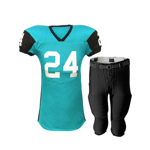 American Football Uniform Set Men Blue Jersey With Number 24 Short Sleeve V-Neck Moisture Wicking Athletic Fit Drawstring Pants - Product Image 4