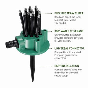 Arroseur de jardin rotatif à 360 degrés en plastique vert, buse d'arrosage automatique pour pelouse, tube de pulvérisation flexible, connecteur universel, RoHS - Product Image 4