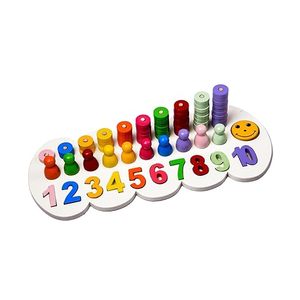 Jeu de société en bois pour le comptage et les couleurs avec visages souriants pour les tout-petits, puzzle de tri Montessori, jouet éducatif - Product Image 1