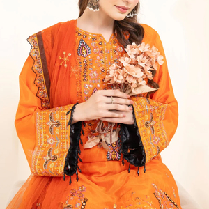 Conjunto de 3 Piezas de Ropa India Elegante para Fiesta, Camisa, Dupatta y Pantalón de Seda y Lona Bordada, Transpirable y de Alta Calidad para Mujer - Product Image 6