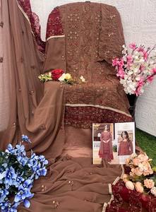 Elegante vestido de seda Georgette pesado Multi-hilo Jari bordado Santoon forro de seda Shalwar Kameez traje para bodas indio - Product Image 5