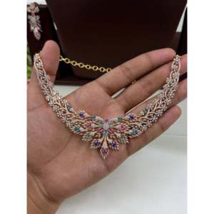 Indian Ethnic <b>Bridal</b> Gold Plated American Diamond <b>Necklace</b> & <b>Earring</b> <b>Set</b> - Product Image 2