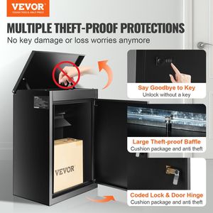 กล่องรับพัสดุขนาด 15.4 นิ้ว x 10.6 นิ้ว x 20.5 นิ้ว กล่องจดหมายติดผนังเหล็กชุบสังกะสี พร้อมรหัสล็อค ป้องกันการโจรกรรม ช่องเก็บของ - Product Image 2