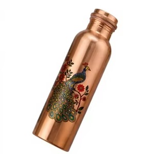 Copper Water Bottle Hexagon Hammered Pattern Portable Travel <b>Drinkware</b> Modern Design With Lid - Product Image 3