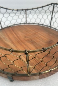 Decorative Iron And <b>Wooden</b> Fruit <b>Basket</b> With Gold Antique Finish For Kitchen Counter And Dining Table <b>Storage</b> - Product Image 2