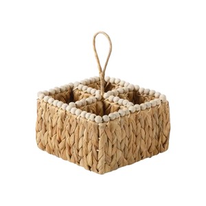 Water Hyacinth Eco-Friendly Lightweight Utensil <b>Caddy</b> 4 Compartment Woven Silverware Holder Handle Wood Beads Decorative Cutlery - Product Image 1