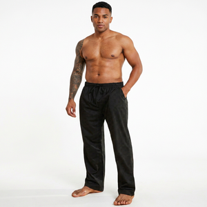 Pantalon de survêtement noir en polyester pour adultes, taille élastique, coupe ample mi-taille, longueur intégrale, poches latérales, décontracté pour le printemps - Product Image 5
