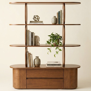 Estante de Almacenamiento Contemporáneo de Madera de Teca de Lujo con Soportes Esculturales - Product Image 1