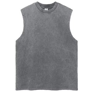 Wholesale <b>Vintage</b> Acid Wash Heavyweight Cotton Sleeveless Muscle Tee Dark Charcoal Grey Raw Edge Gym <b>Tank</b> <b>Top</b> Men Streetwear - Product Image 5