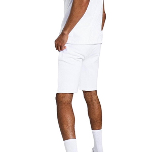 Ensemble t-shirt col rond blanc pour homme avec short, couleur unie, coton respirant, vêtements décontractés d'été - Product Image 6