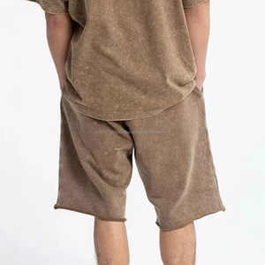 2026 New Plain Custom Men's Summer <b>Set</b> Acid Wash Casual Sports Breathable Quick Dry 100% Cotton Clothing - Product Image 3
