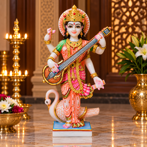 Estatua de Saraswati de mármol para templo y decoración del hogar |   Murti de Mármol de Saraswati |   Ídolo de Saraswati Mata Tallado a Mano por MALIYAS - Product Image 1