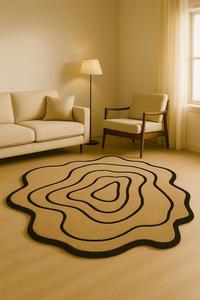 dark <b>brown</b> <b>Wool</b> Rug Hand Tufted High Pile Oval Modern Pet Friendly Non-Slip Picnic & Home Use Custom Made India - Product Image 3