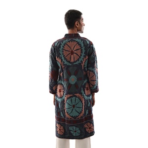 Chaqueta Larga Unisex de Algodón 100% con Bordado Suzani Multicolor, Estilo Casual con Diseño Floral y Cuello Mandarín para Primavera - Product Image 1