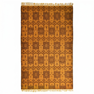 Alfombra DECORDEC Personalizada de Lana Marrón Mostaza con Diseño Geométrico, Tejido Plano, Antideslizante, Ecológica, con Flecos para Hotel/Villa - Product Image 1