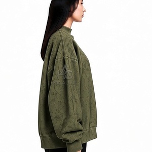 Top Demand Acid Washed Oversized <b>Fleece</b>/Cotton Sweatshirt <b>Black</b> Color Premium Mock Neck Drop Shoulder Pullover Winter Streetwear - Product Image 6